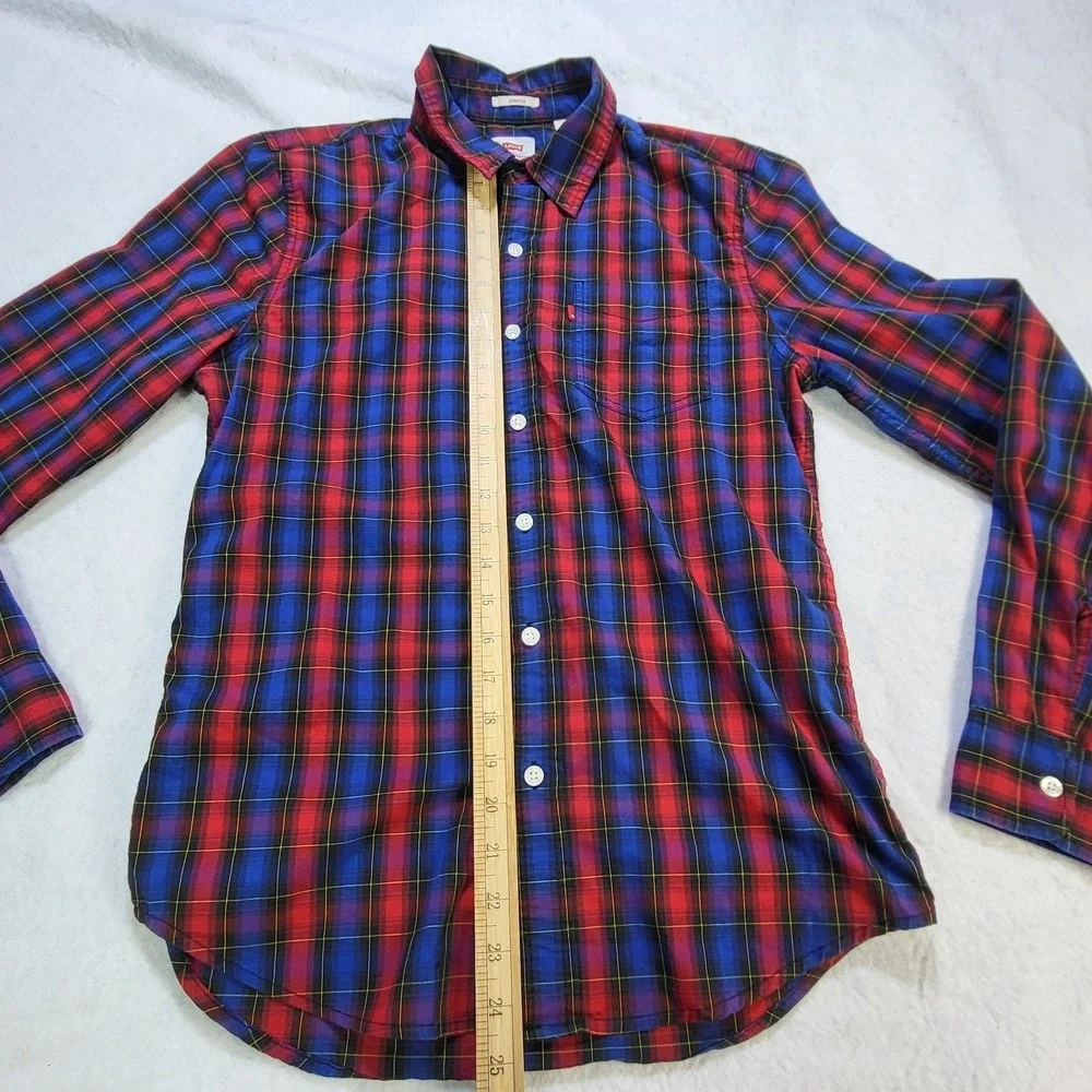 Levis Plaid Button Front Shirt Red Blue‎ Stretch Long Sleeve Mens Small